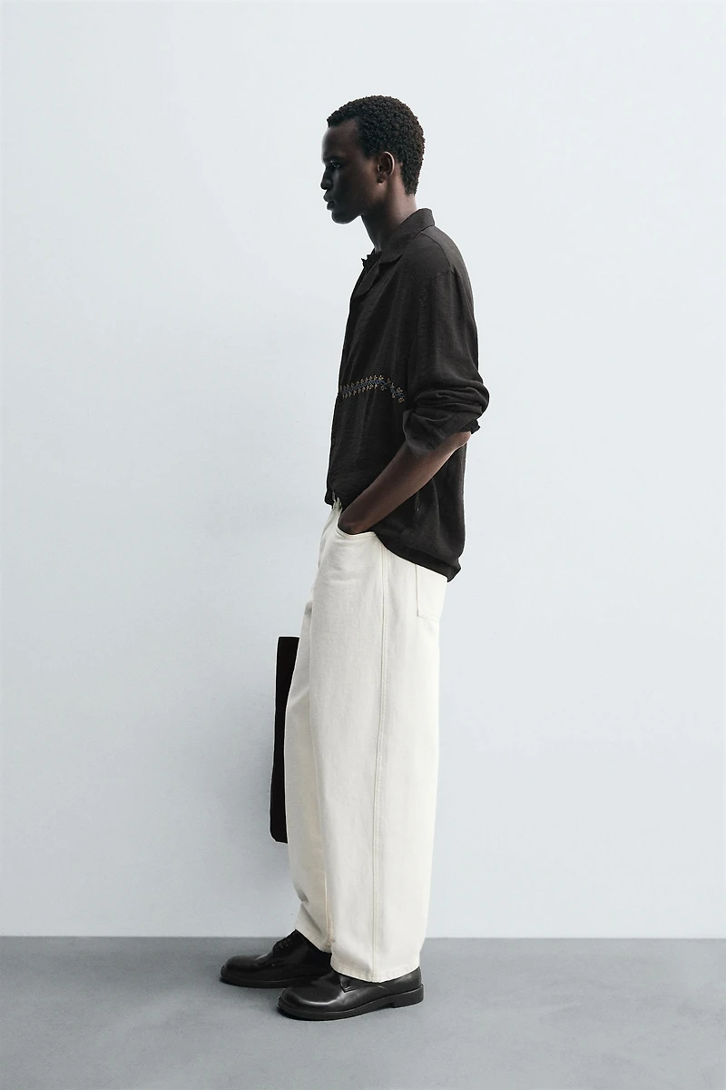 FLOWY SHIRT WITH GEOMETRIC EMBROIDERY