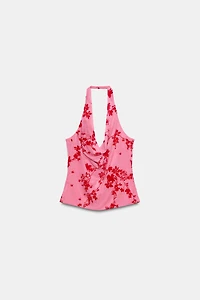 FLOCKED TULLE HALTER TOP