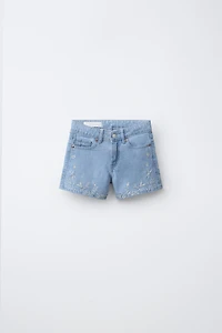 EMBROIDERED DENIM SHORTS