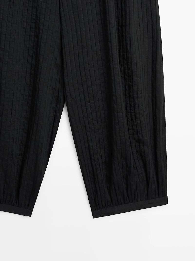 Flowing linen-blend drop crotch pants