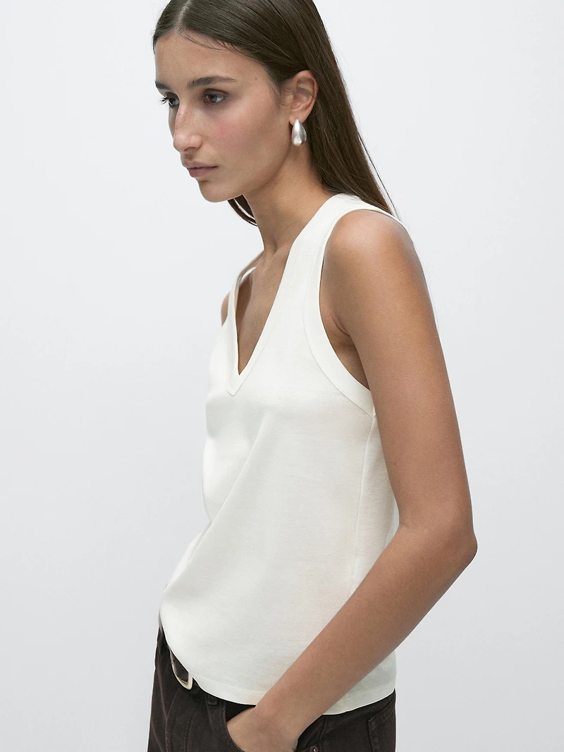 Haut col en V 100 % coton