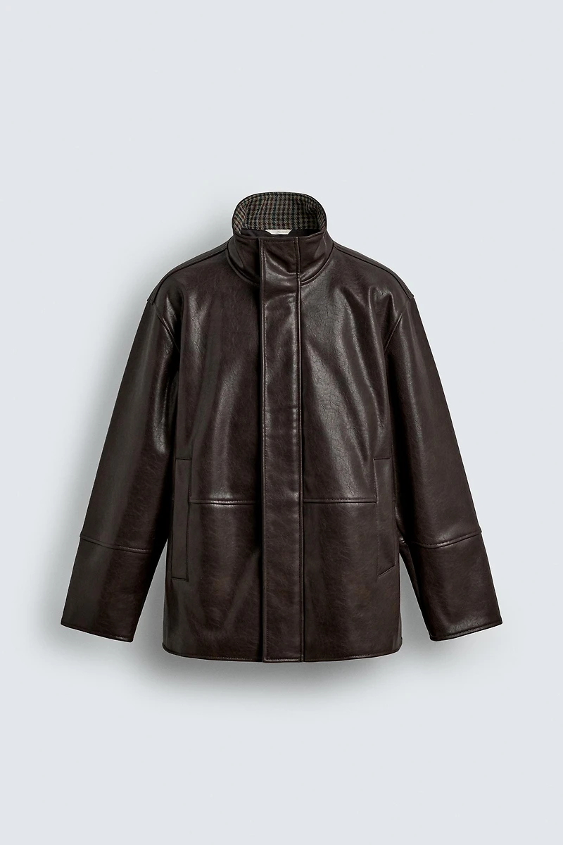 CONTRAST FAUX LEATHER JACKET