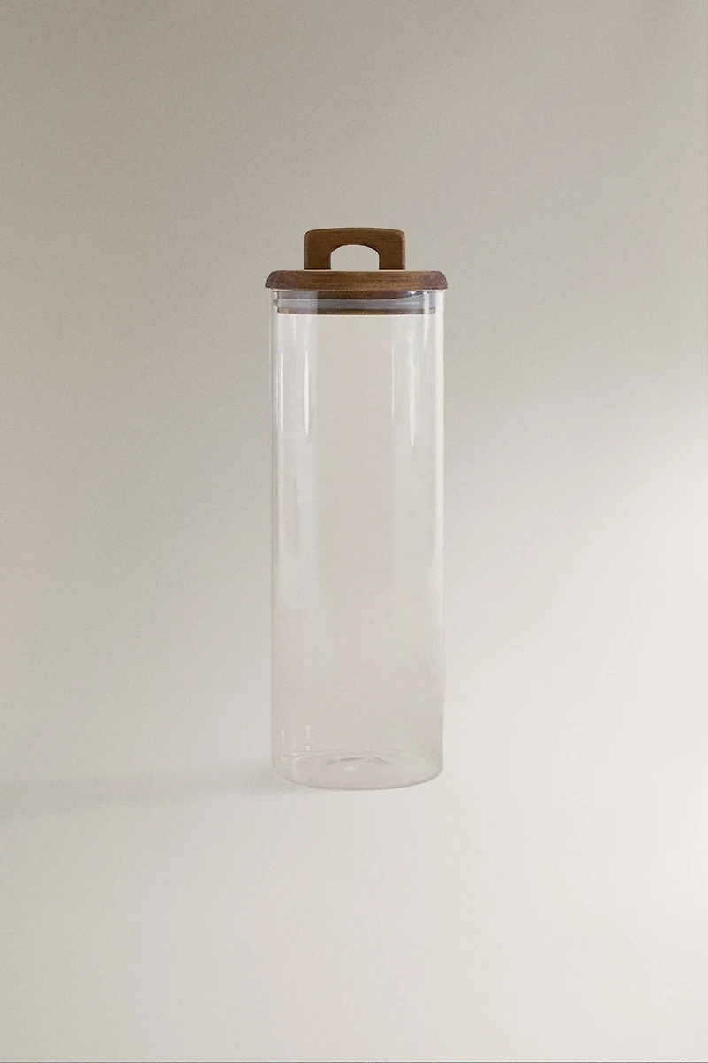 BOROSILICATE GLASS AND WOOD STORAGE JAR