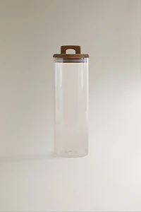 BOROSILICATE GLASS AND WOOD STORAGE JAR