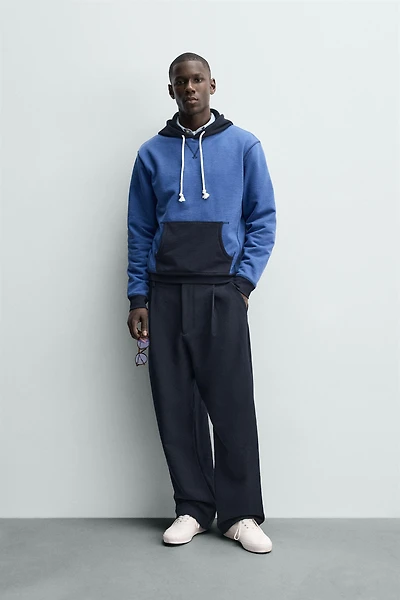COLOR BLOCK WAFFLE HOODIE SWEATSHIRT
