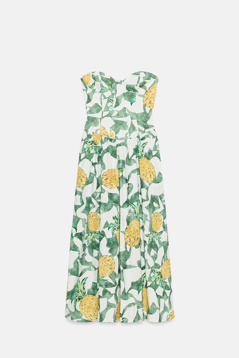 FRUIT PRINT BUSTIER POPLIN DRESS