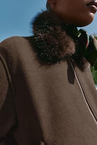 SOFT FAUX FUR COLLAR BOMBER JACKET