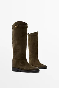 Oiled split suede riding boots