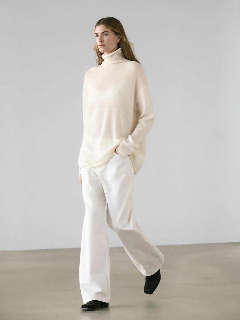 Wool high neck knit sweater