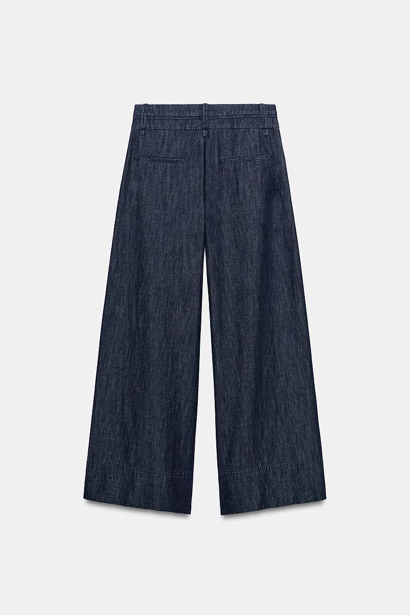 WIDE-LEG LINEN BLEND PANTS