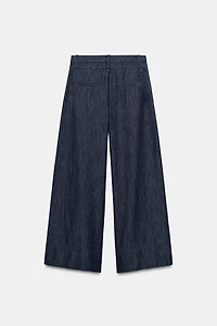 WIDE-LEG LINEN BLEND PANTS