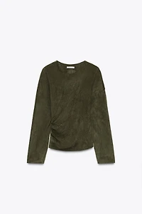DRAPED FAUX SUEDE TOP