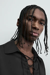 DRAWSTRING FLOWY POLO SHIRT