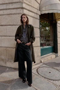 WOOL COAT WITH PUFF SLEEVES AND CONTRAST COLLAR