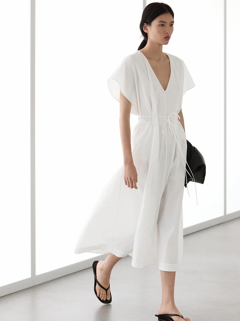 Poplin flounce midi dress