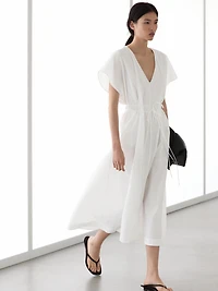 Poplin flounce midi dress