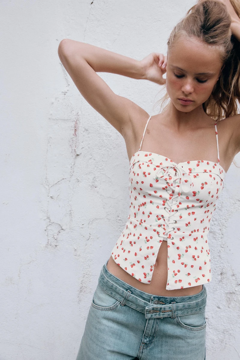 STRAWBERRY PRINT CORSET TOP
