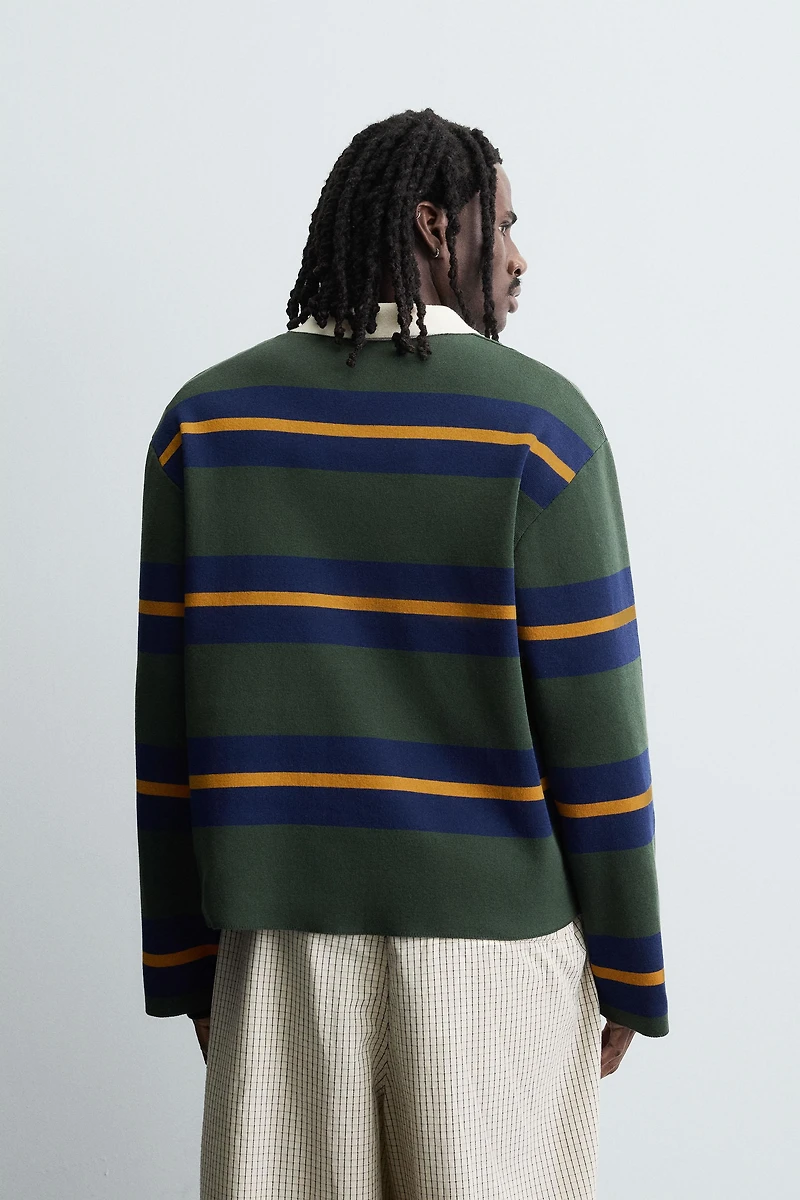 STRIPED KNIT POLO SHIRT WITH CONTRAST COLLAR