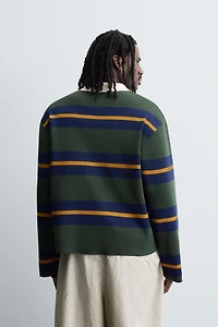 STRIPED KNIT POLO SHIRT WITH CONTRAST COLLAR