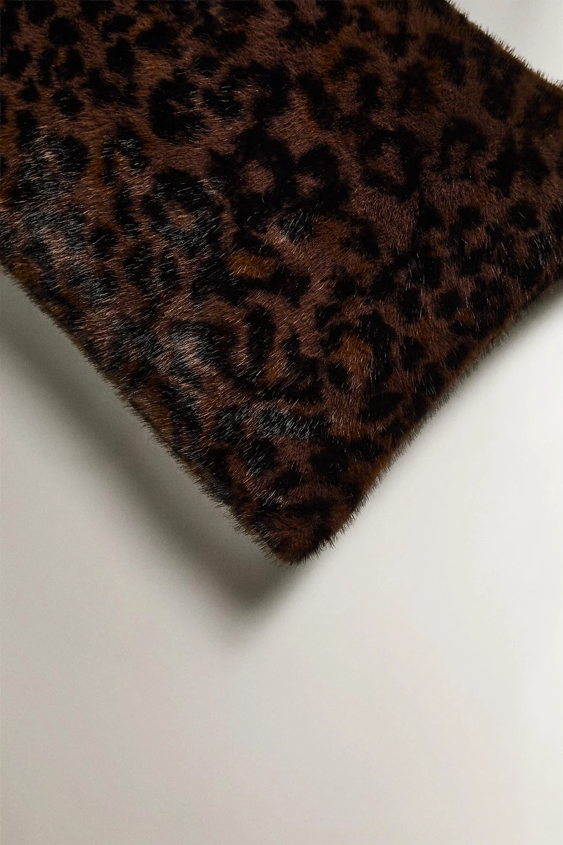 ANIMAL PRINT FAUX FUR THROW PILLOW COVER