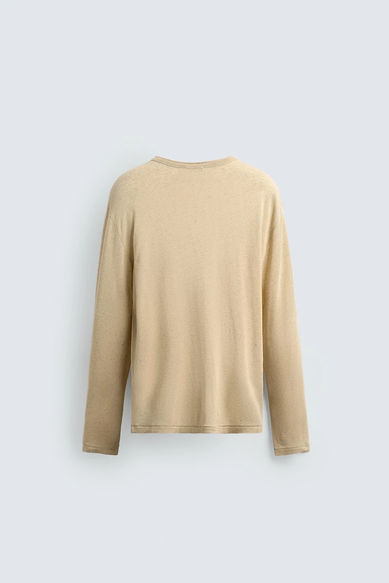 T-SHIRT COL TUNISIEN VISCOSE ET LIN
