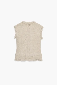 TEXTURED KNIT FRINGED TOP