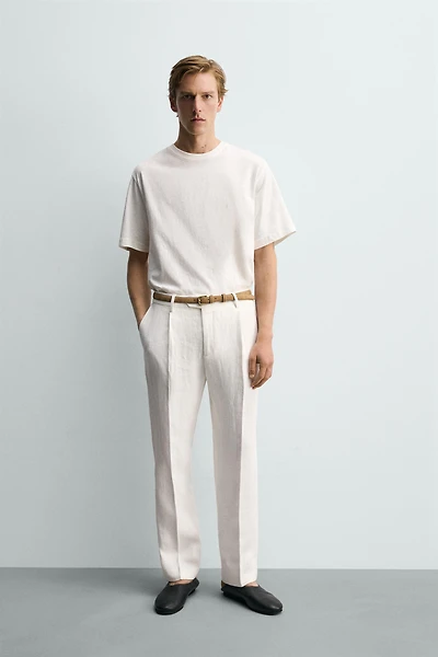 100% LINEN PLEATED SUIT PANTS