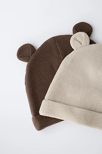 TWO-PACK OF WAFFLE KNIT EAR HATS