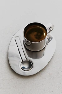 STEEL MUG, SPOON AND TRAY SET