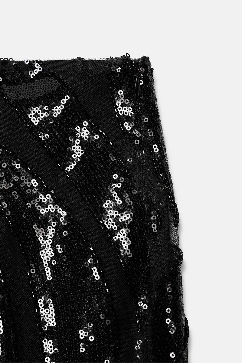 FRINGED SEQUIN SKIRT