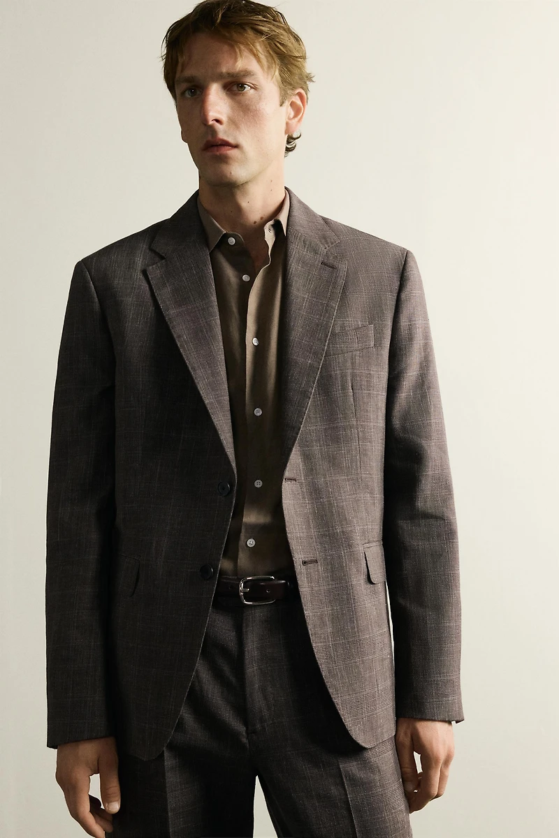 LINEN-WOOL CHECKERED SUIT JACKET