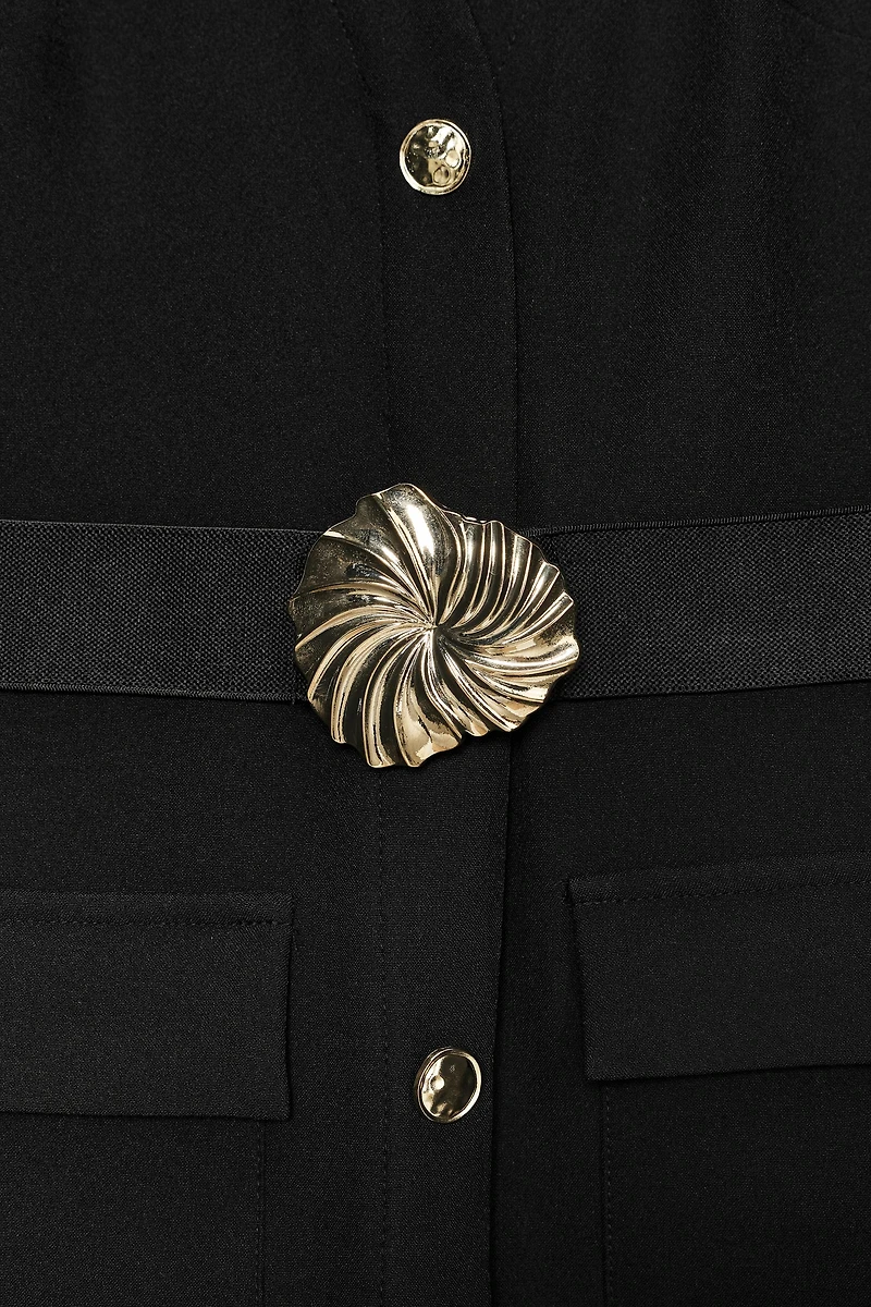 BELTED CREPE MIDI DRESS