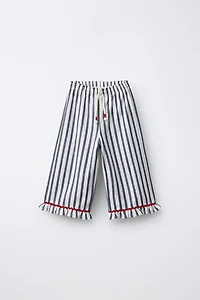 WOVEN STRIPED RUFFLE PANTS