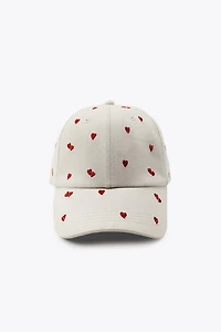 TWILL CAP WITH EMBROIDERED HEARTS