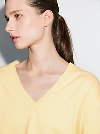 Wool blend deep V-neck knit sweater