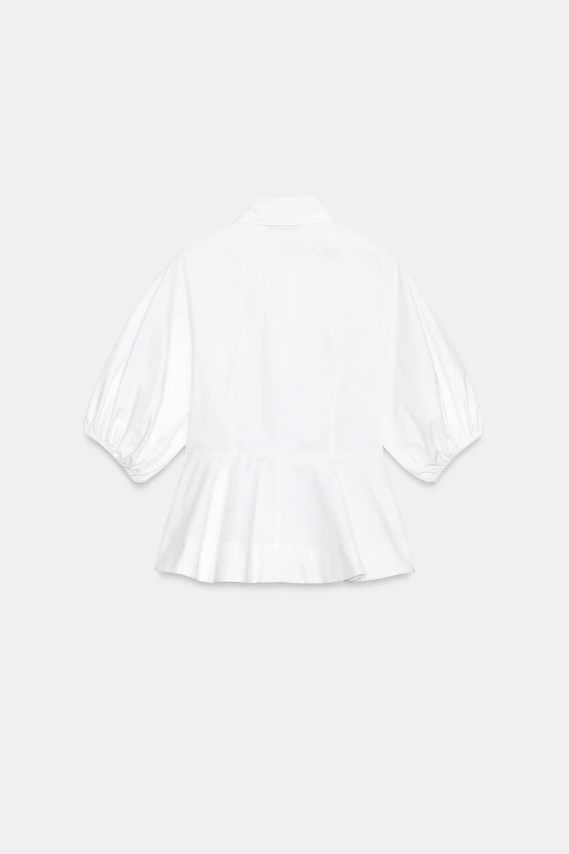PEPLUM SHIRT WITH PUFF SLEEVES