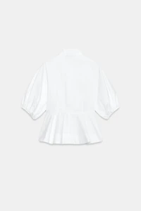 PEPLUM SHIRT WITH PUFF SLEEVES