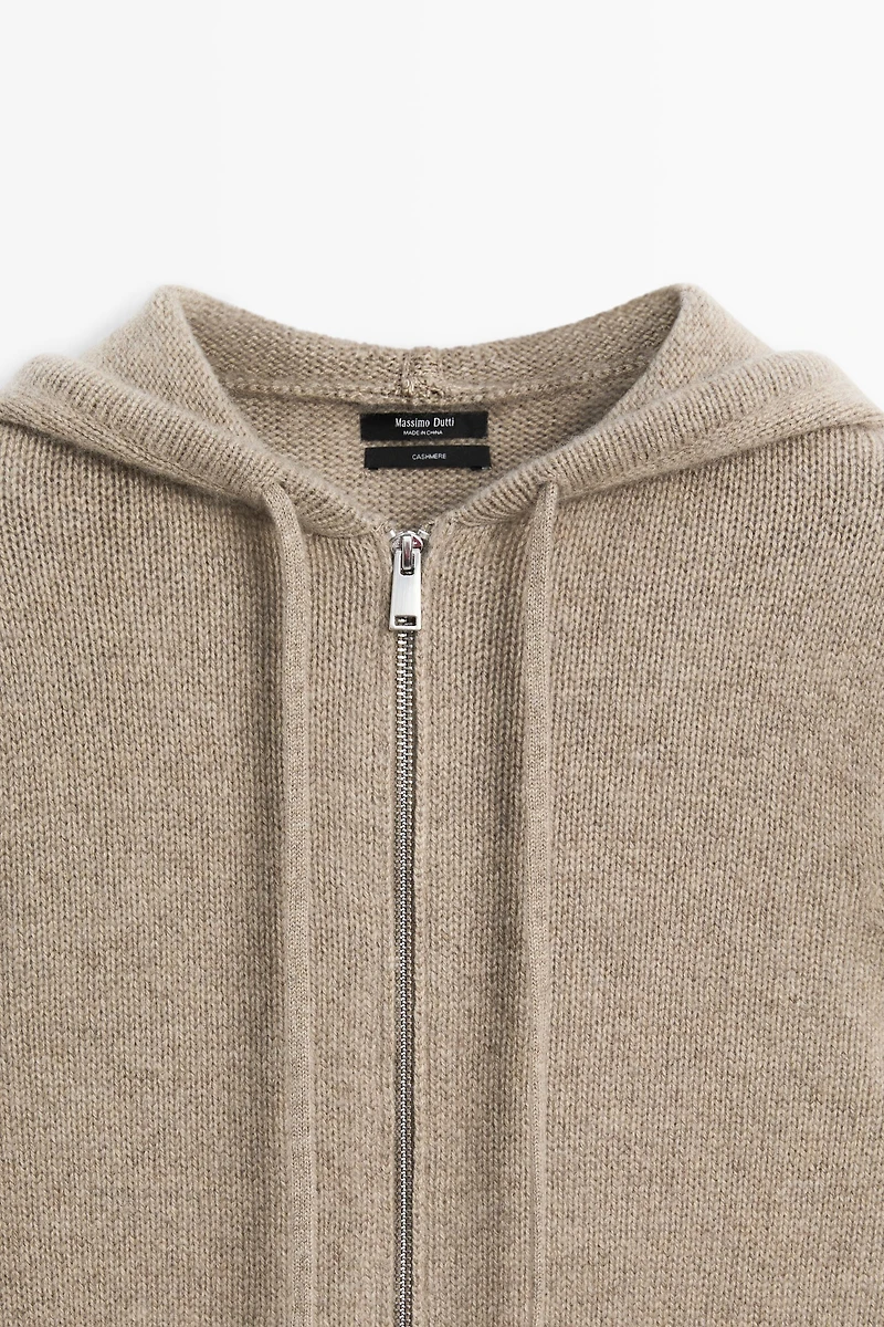 Cardigan zippé à capuche 100 % cachemire