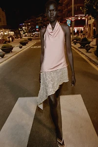 COMBINATION SEQUIN MIDI DRESS