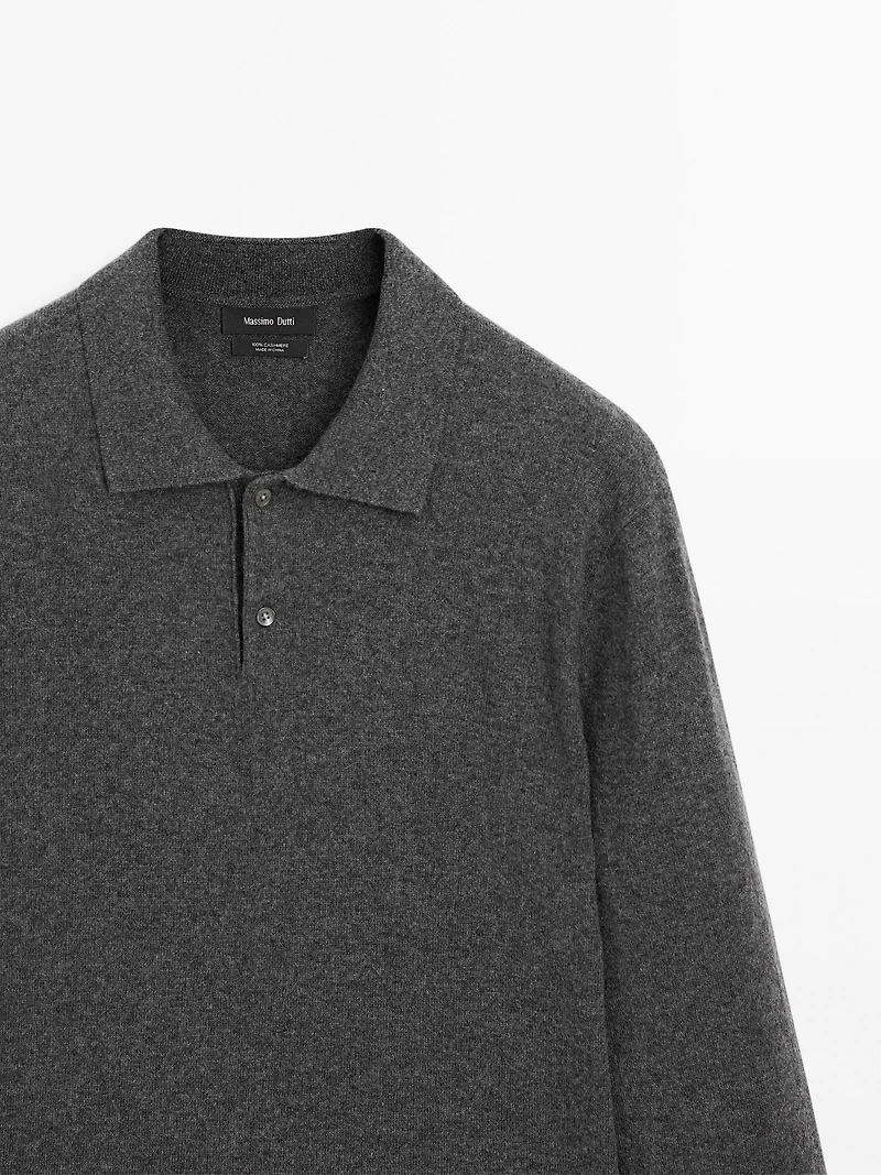 100% cashmere ribbed knit polo shirt