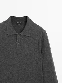 100% cashmere ribbed knit polo shirt