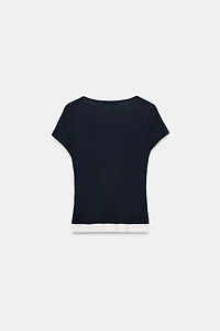 T-SHIRT À COL TUNISIEN EFFET DOUBLE