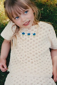 EMBROIDERED CROCHET KNIT TOP
