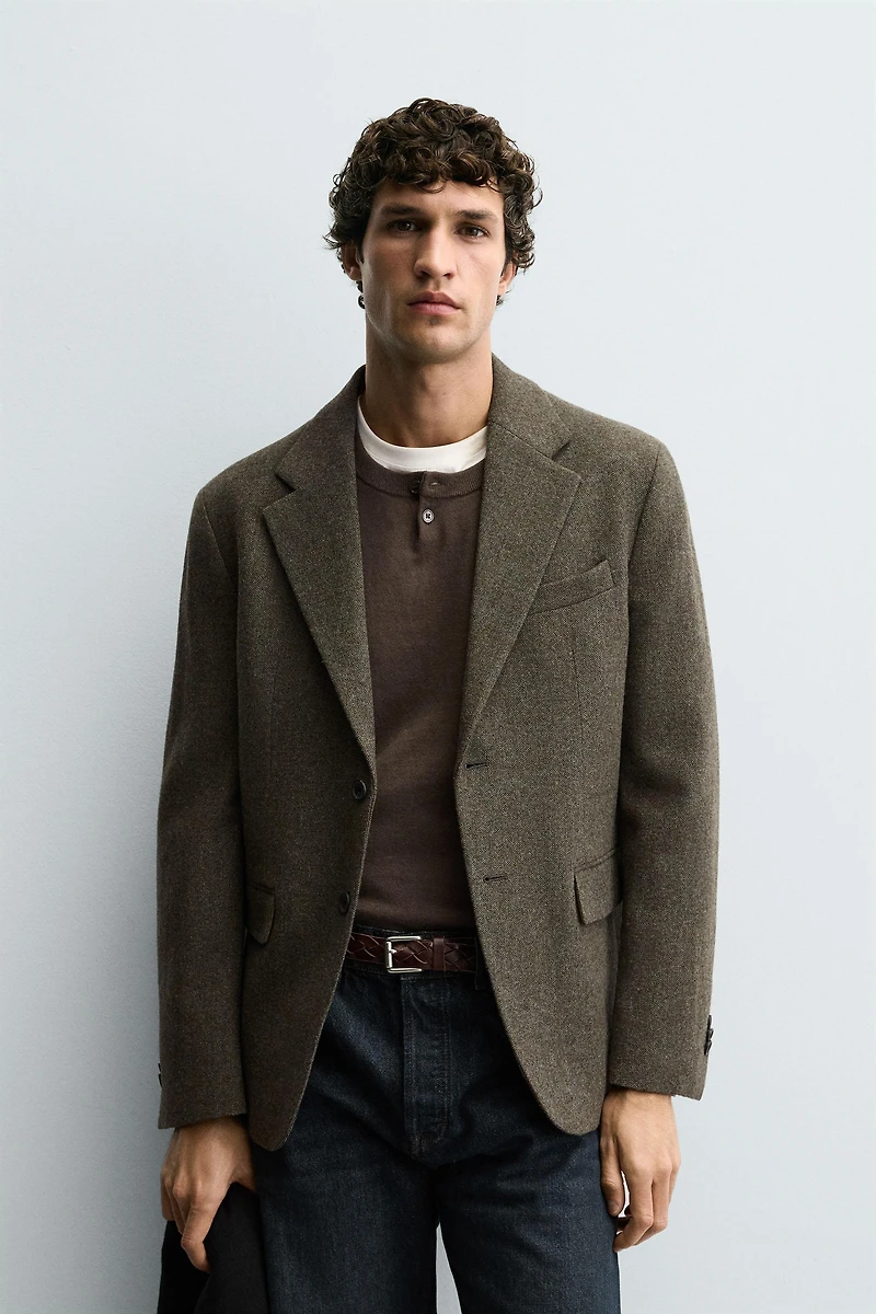 100% WOOL TEXTURED BLAZER