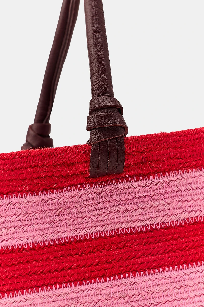 STRIPED JUTE LEATHER BAG