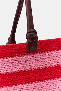 STRIPED JUTE LEATHER BAG