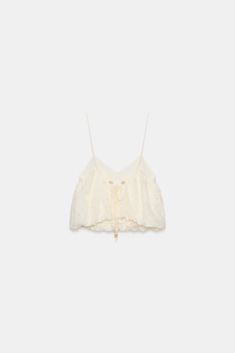 EMBROIDERED EYELET BALLOON TOP