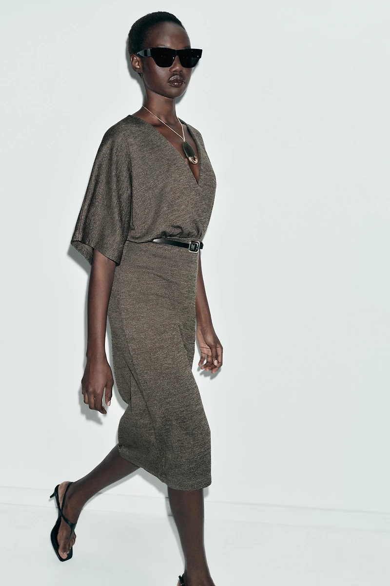 BELTED PIQUE MIDI DRESS
