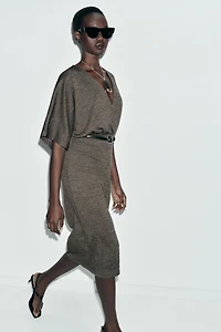 BELTED PIQUE MIDI DRESS