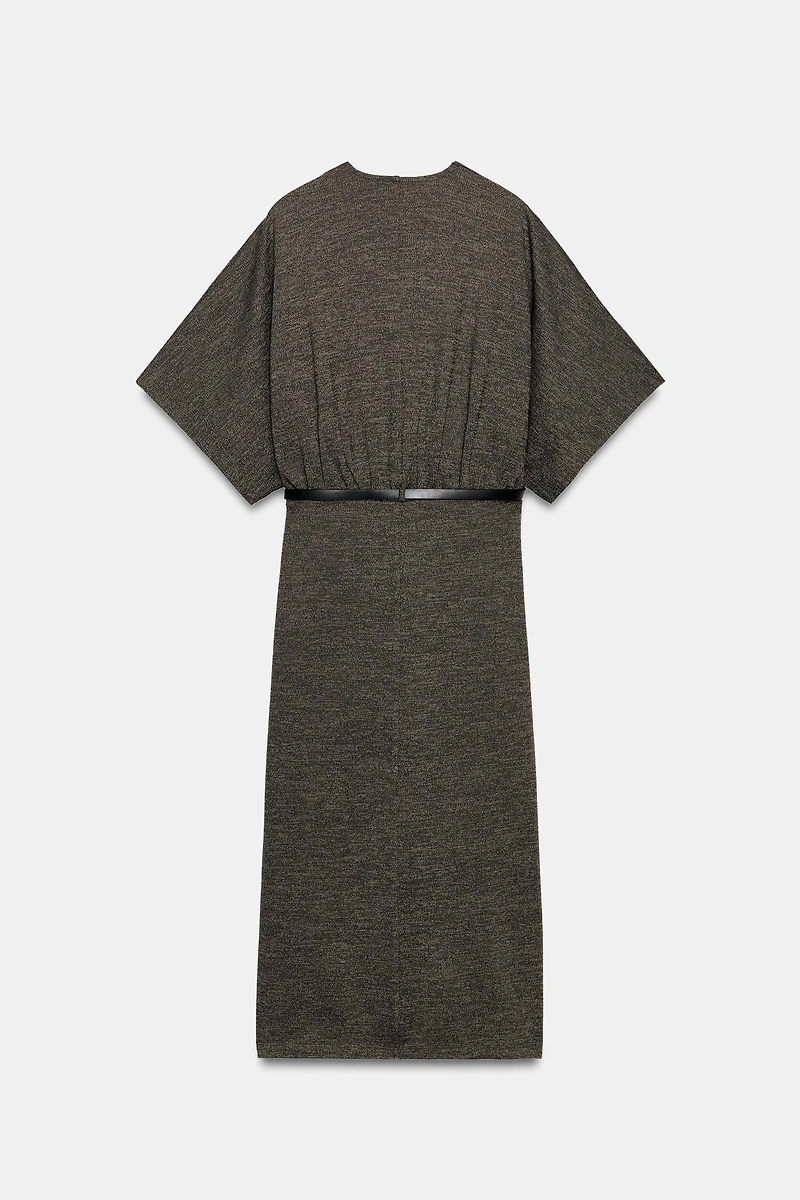 BELTED PIQUE MIDI DRESS